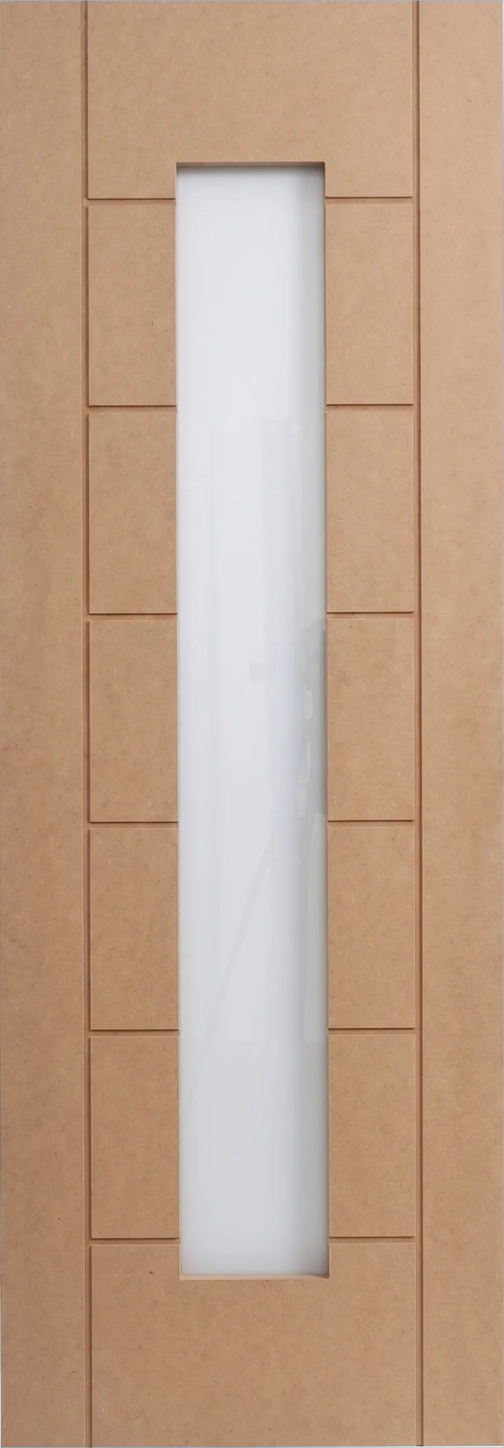 Palermo Supawood interior door with horizontal grooves and a tall, narrow view panel opening, supplied raw and unpainted