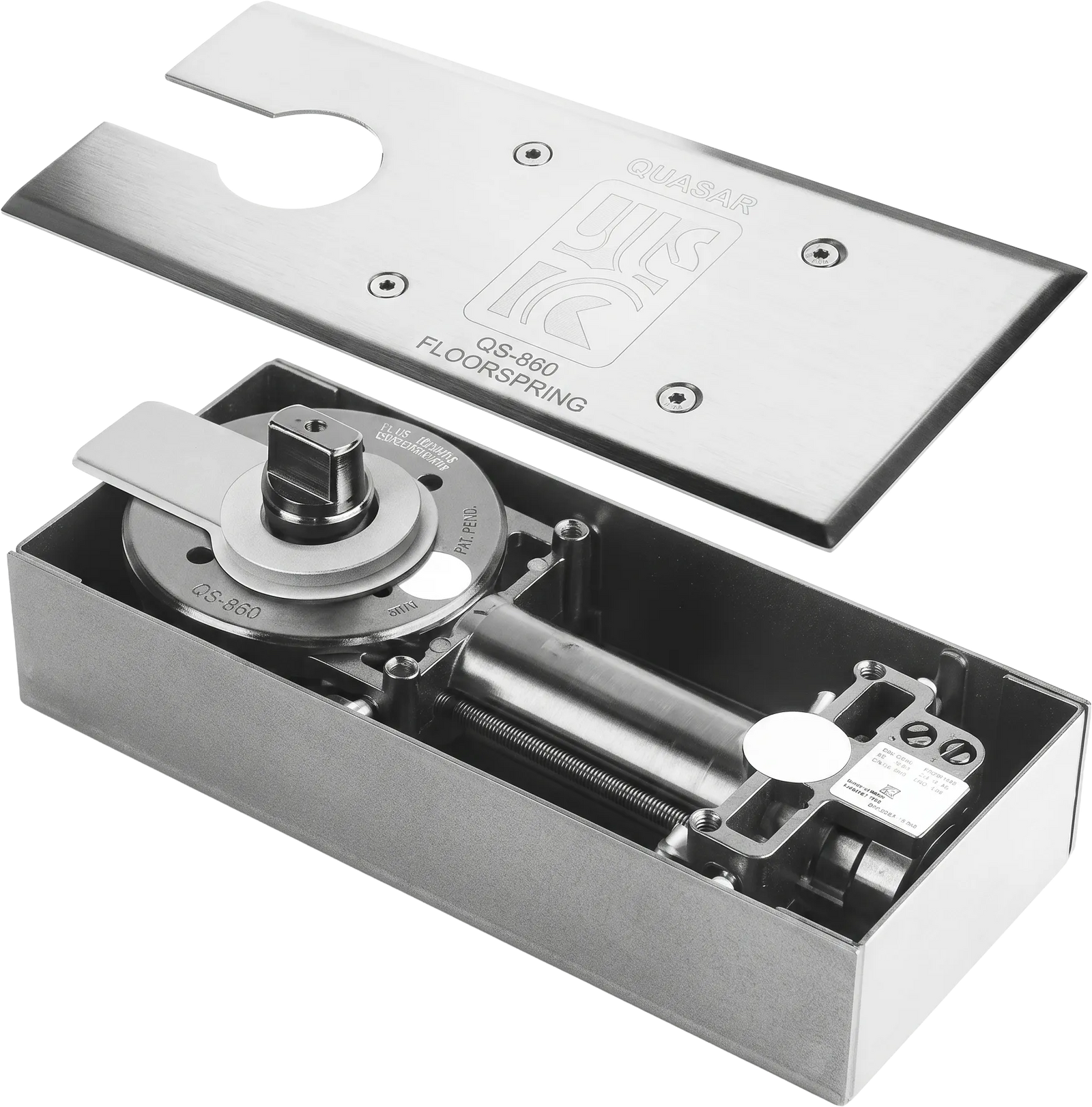 QS 860 Floor Spring door closer with visible branding on a white background