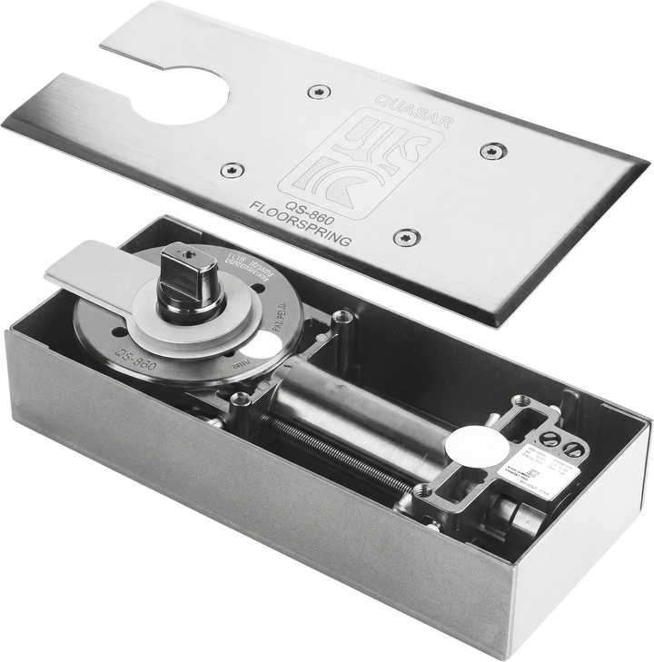 QS 860 Floor Spring door closer with visible branding on a white background