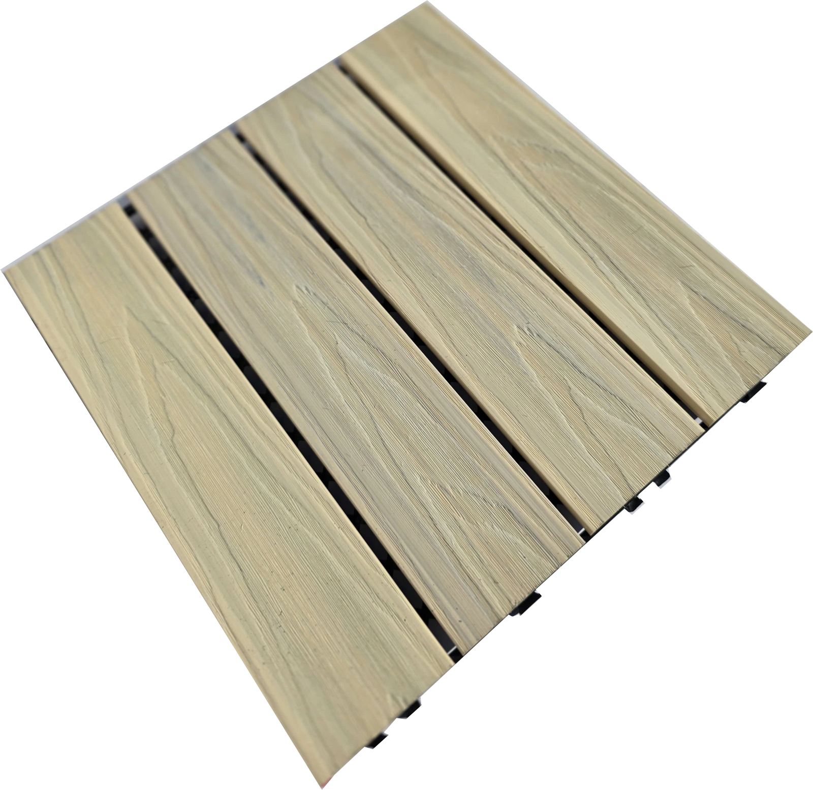 4 Everdeck® Composite Decking Tile in Sandstone color, showing interlocking base.