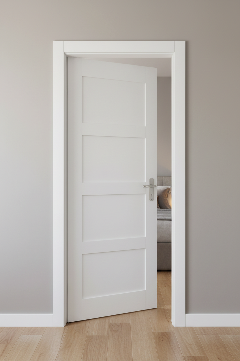 クイニーアマン　DORMEUIL 「 Kirgyz・White 」 White Primed 4 Panel Shaker Door 813x2032 | Pine Interior