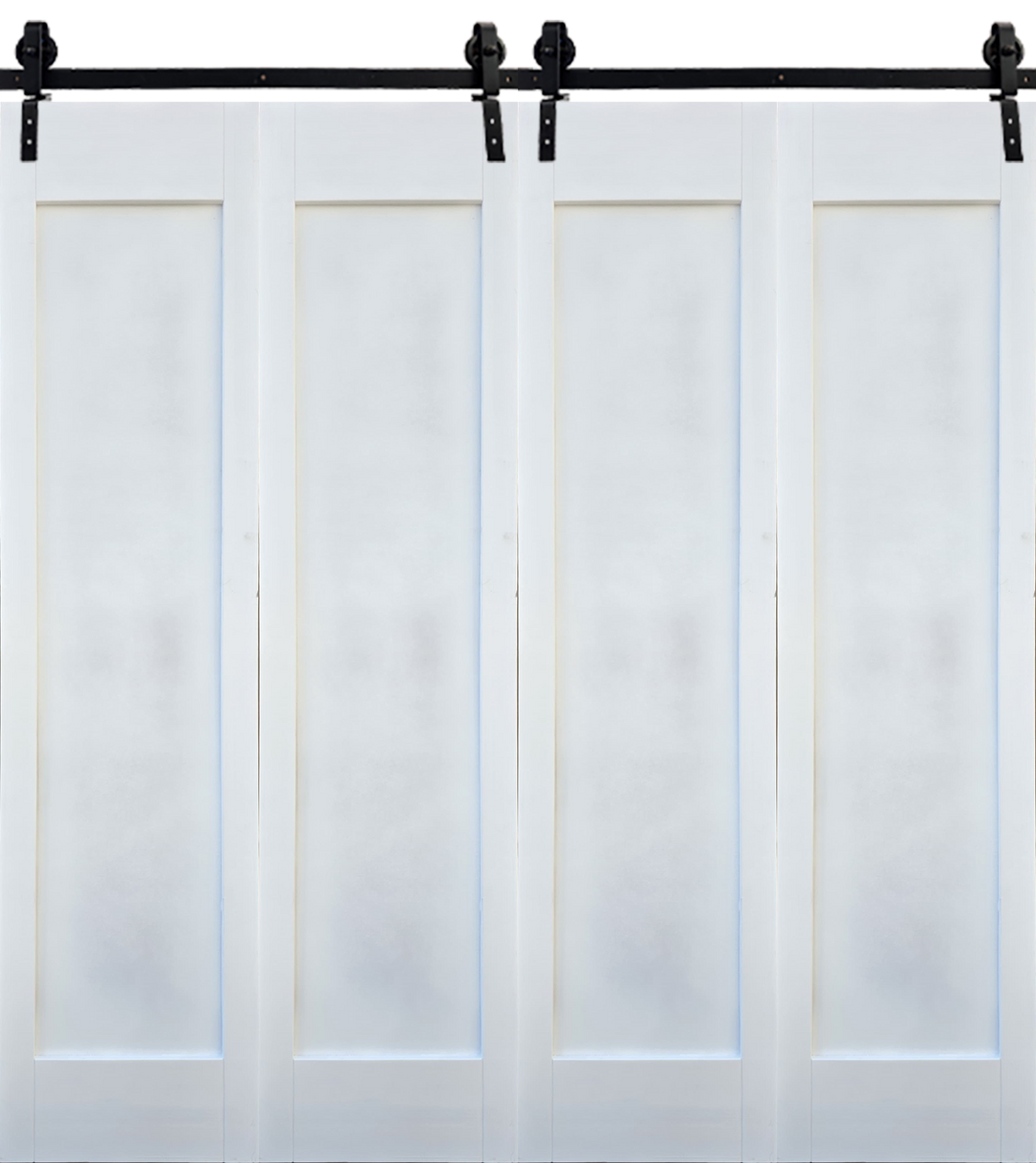 White Shaker Double Bi-Fold Barn Door covering a 2000mm opening, with included sliding barn door hardware