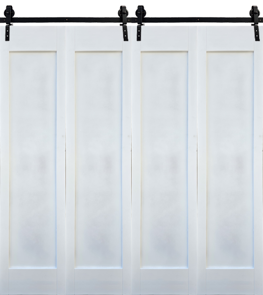 White Shaker Double Bi-Fold Barn Door covering a 2000mm opening, with included sliding barn door hardware