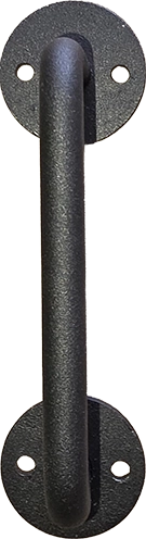 Close-up of a black matte barn door handle supplied with the pine bifold door