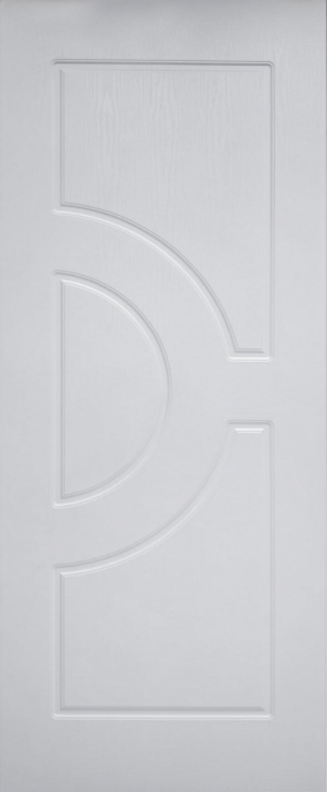White Ash Semi-Circle internal door with moisture-resistant PVC skin, featuring an architectural curved moulded design, size 813x2032x40mm.
