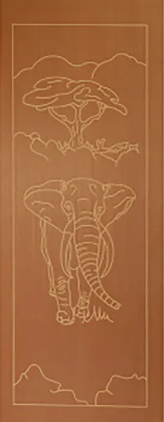 Elephant engraved Okoume veneer door with routered design on one side