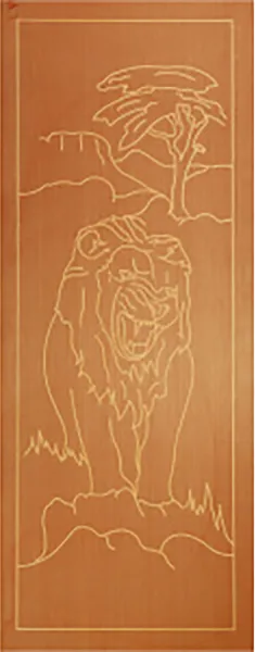 Lion engraved Okoume veneer door with routered design on one side