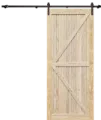 Diagonal Cross Brace Barn Door with sliding hardware and raw pine finish