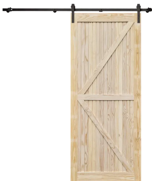 Diagonal Cross Brace Barn Door with sliding hardware and raw pine finish