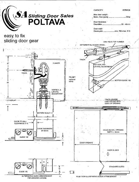 Diagram of SA Sliding Door Sales Poltava sliding door gear installation instructions with detailed specifications and dimensions