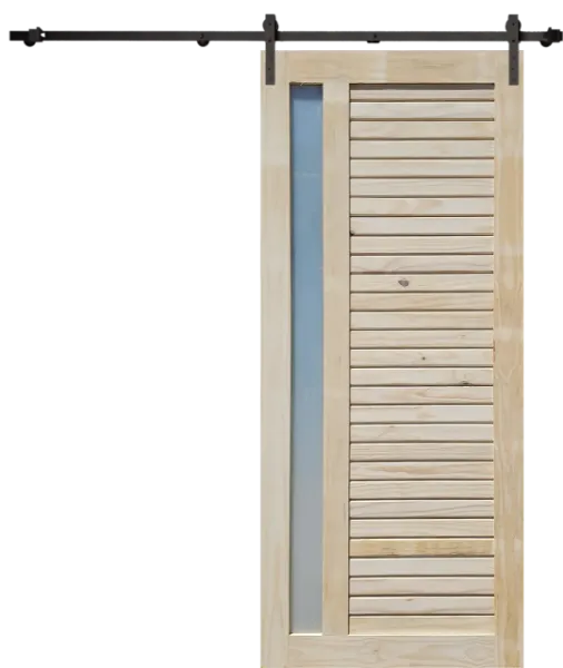 Translucent Glass and Slatted Pine Barn Door with steel hardware kit