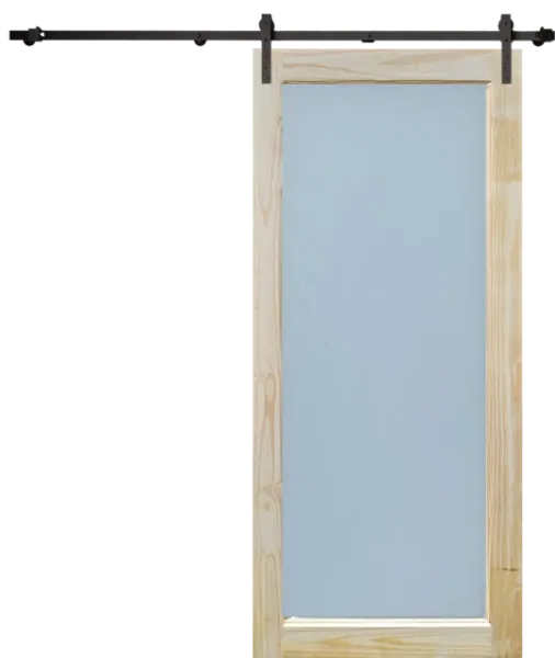 Frosted Glass Panel Barn Door with Pine Frame