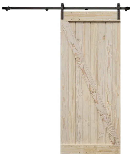 Front view of the Reversible Diagonal Brace Barn Door with diagonal brace and vertical battens.