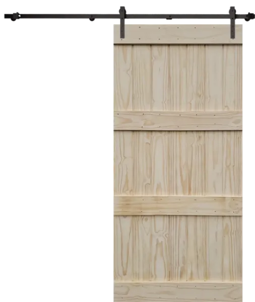 Front side of Double-Sided Batten Barn Door with horizontal battens, supplied with a sliding barn door system